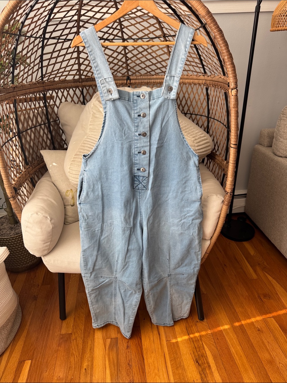 Light Wash Denim Overall Jumpsuit - Casual Women's Romper